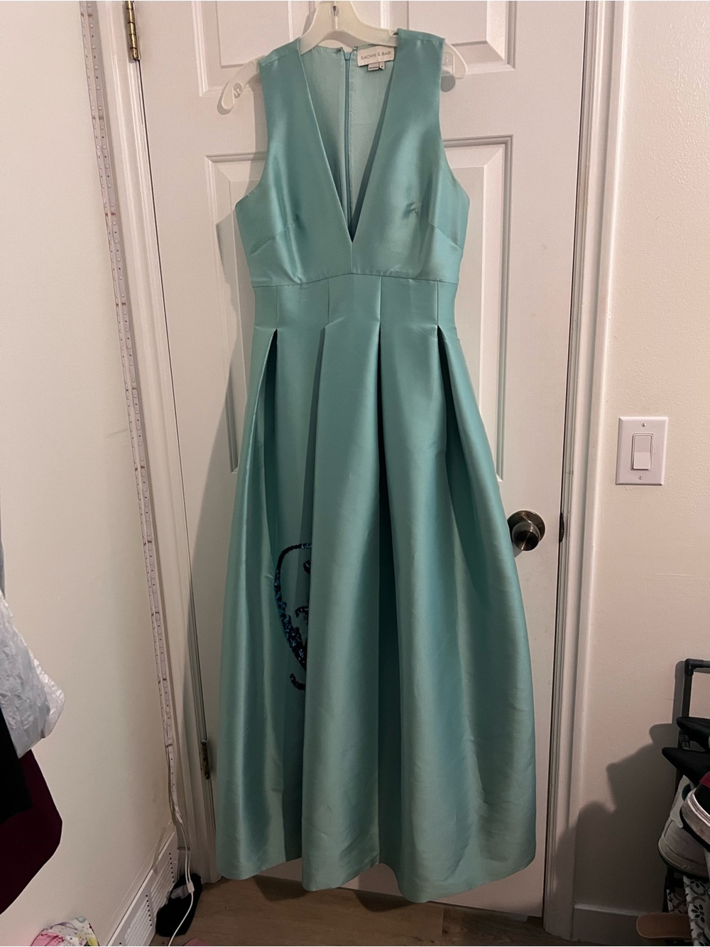 Sachin + Babi Mint Green V-Neck Satin Maxi Dress